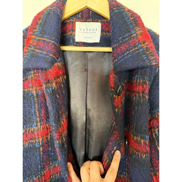 Velvet by Graham Spencer Colette Jacket Wool Button Front Coat Navy Plaid Size L - Picture 6 of 9